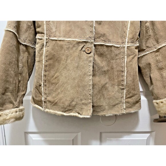 Vintage Women's Suede Leather Coat Jacket L Western Fur New York Classics Brown - Picture 3 of 16